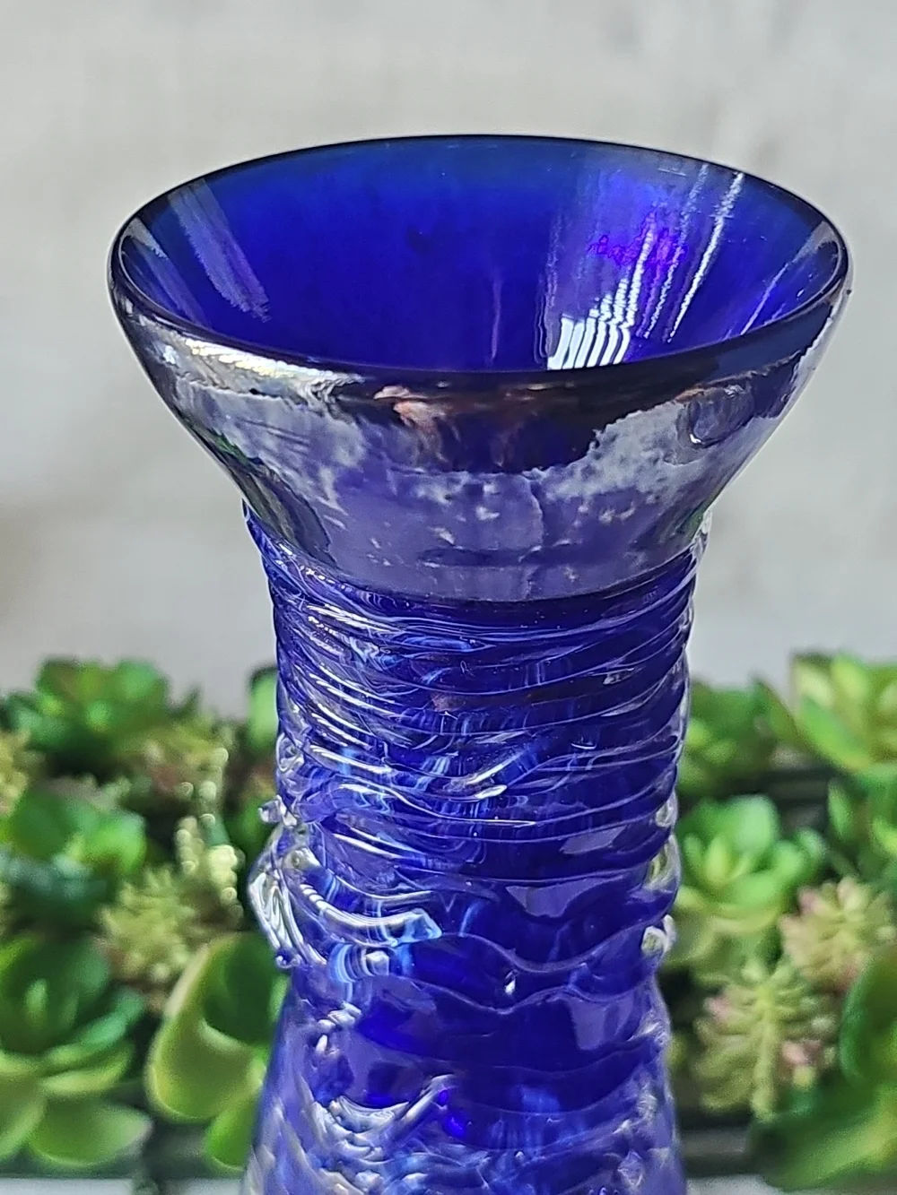 Vintage Hand-crafted Cobalt Blue art glass textured 9